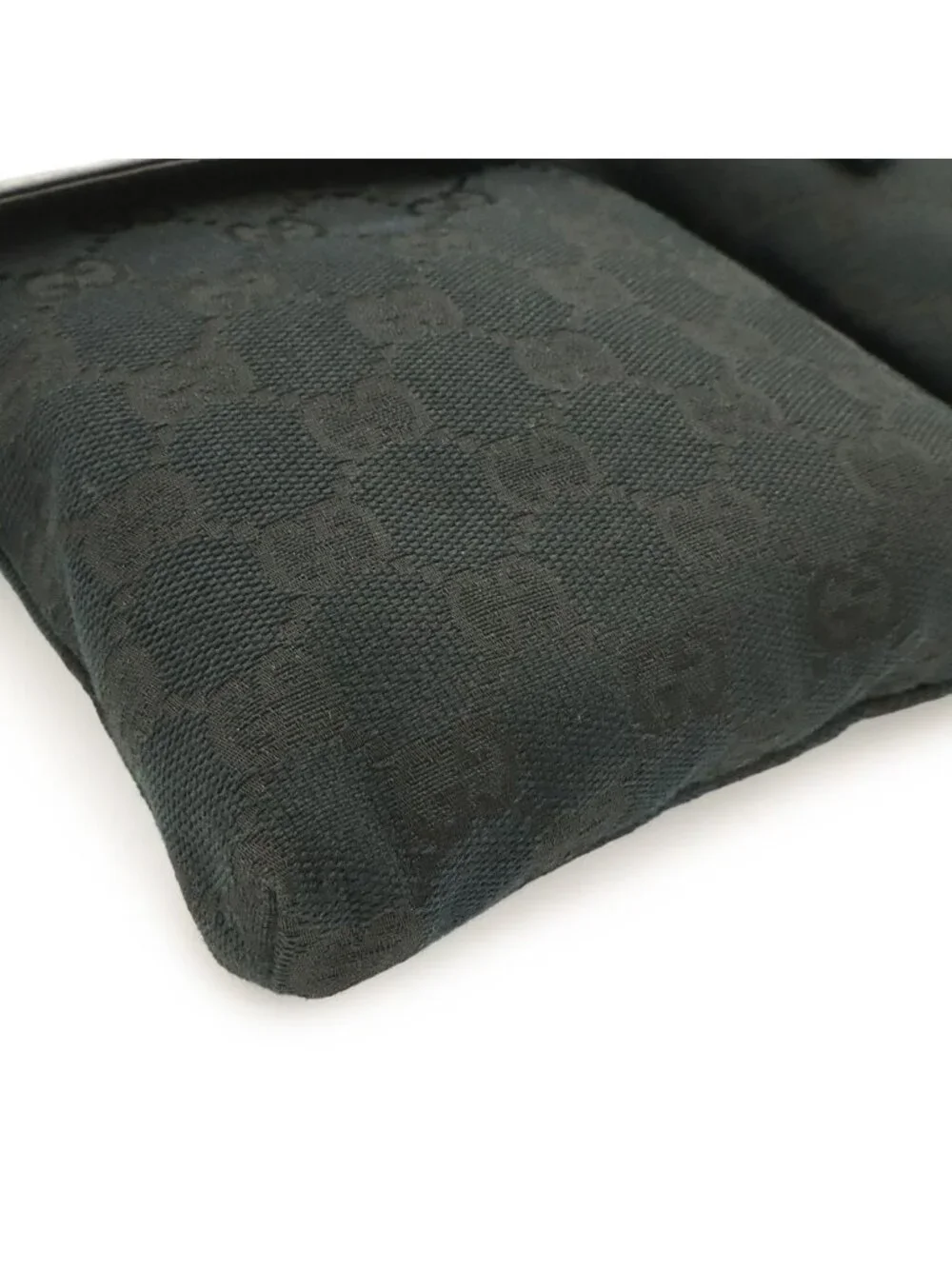 Gucci GG Canvas Belt Bag Waist Pouch Hip Bag Leather Black Silver